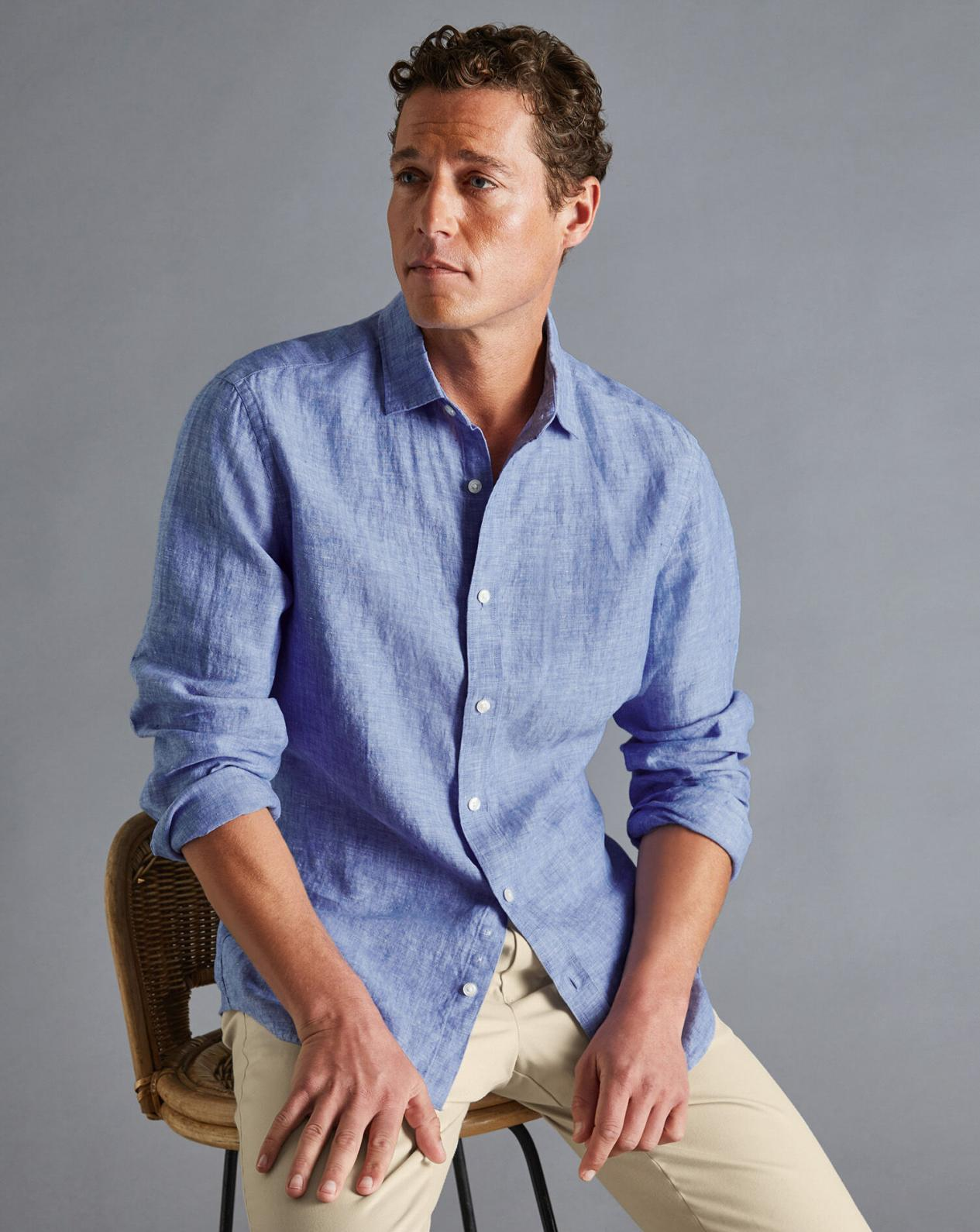 Pure Linen Shirt - Cobalt Blue