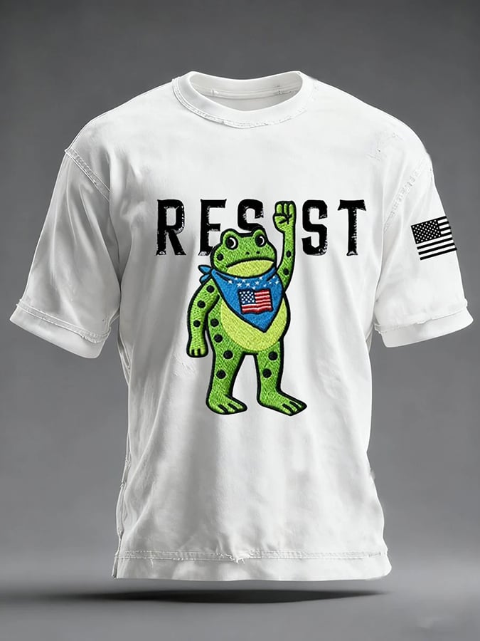 Men's Resist Frog Printed Round Neck T-Shirt