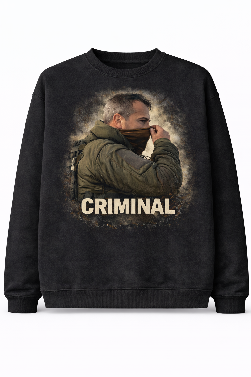 CRIMINAL Tactical Portrait Sweatshirt - Imitation Cotton Casual Round Neck Regular Fit Top