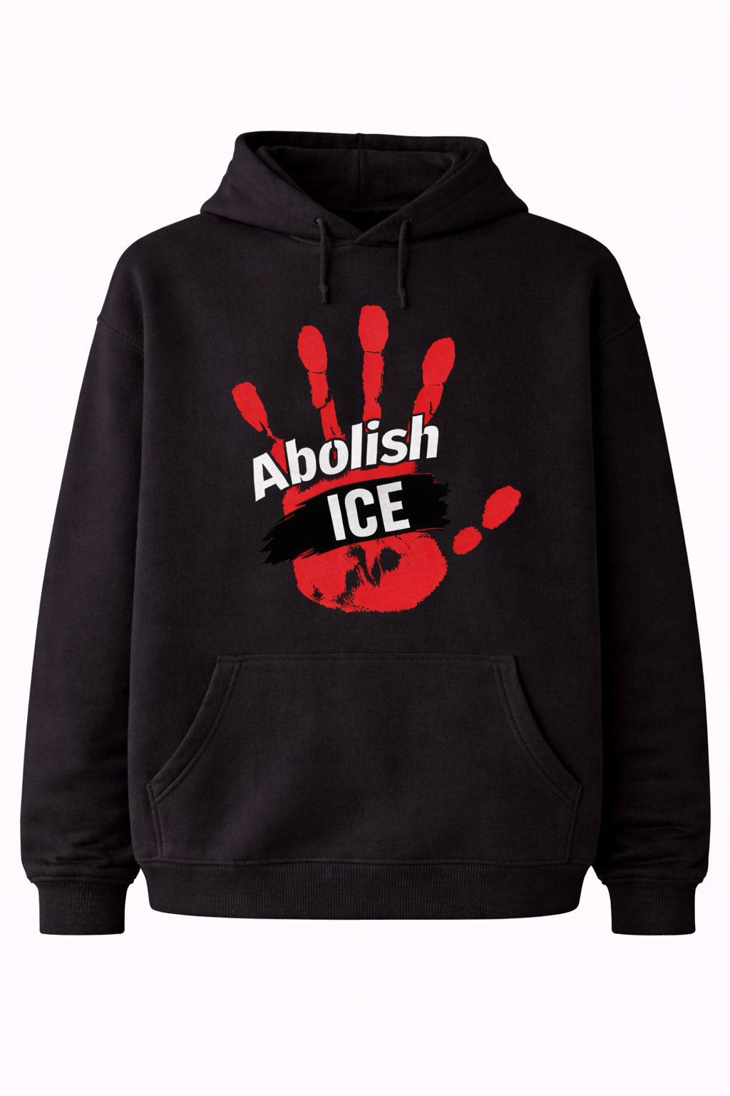 Abolish ICE Red Handprint Graphic Hoodie - White Social Justice Statement Pullover Sweatshirt