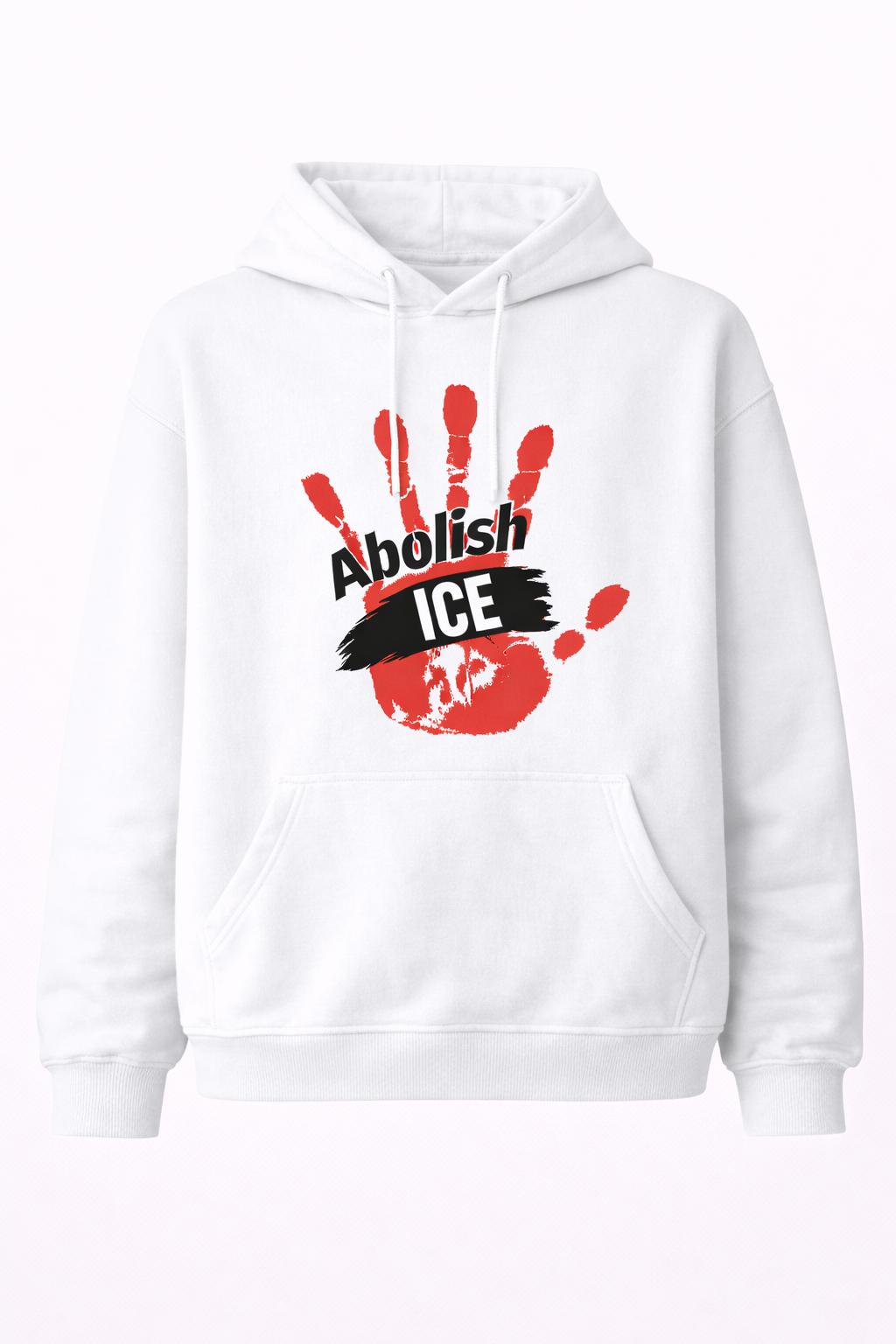 Abolish ICE Red Handprint Graphic Hoodie - White Social Justice Statement Pullover Sweatshirt