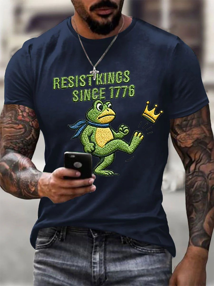 Men's Retro Resist Kings Since 1776 Printed Round Neck T-Shirt