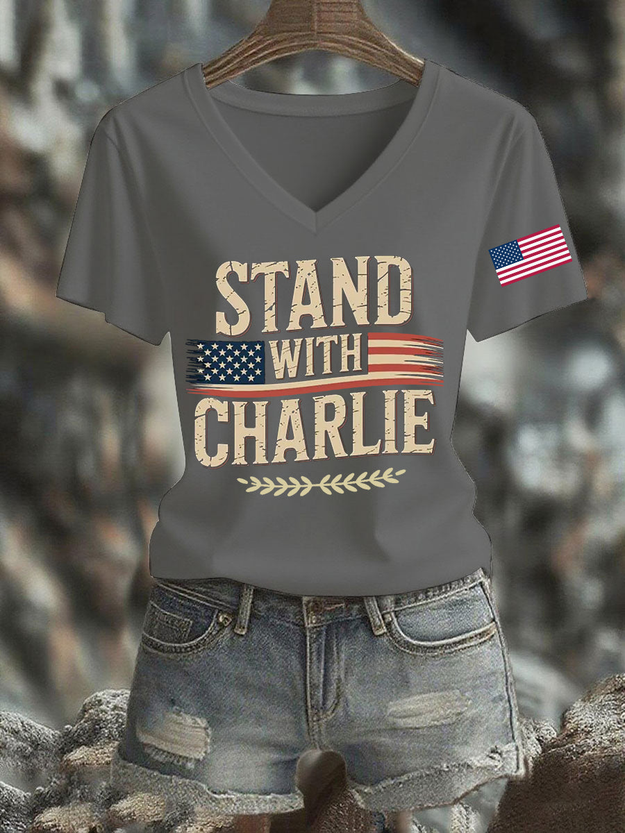 Women's Stand With Charlie Kirk Printed T-shirt