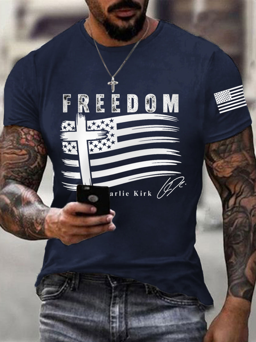 Men's Freedom Cross USA Flag Print Tee