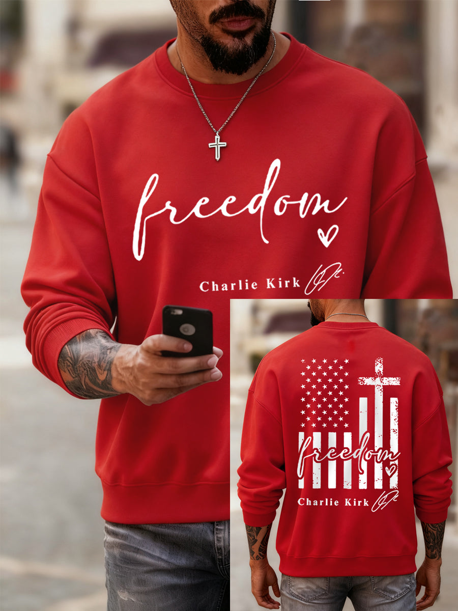 Men's Freedom Charlie Kirk USA Flag Print Sweatshirt