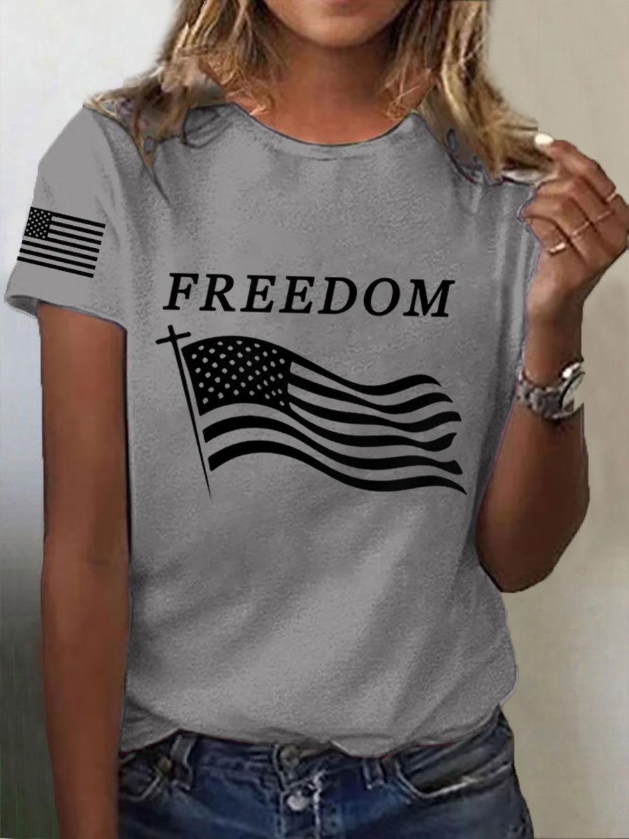 Women's Freedom Cross Faith USA Flag Charlie Kirk Tee